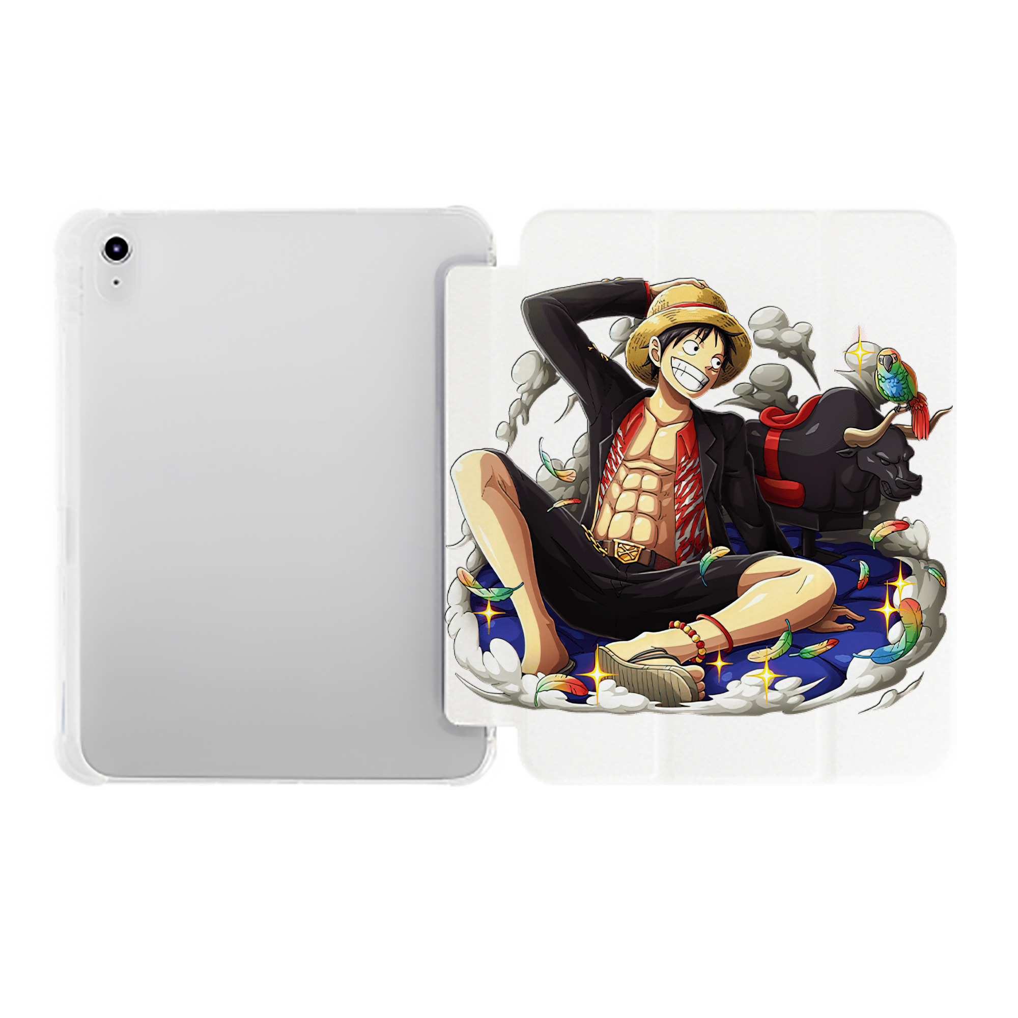 （画像用） ワンピース モンキー・D・ルフィ ONE PIECE Monkey D. Luffy IPad ケース ペン収納付き 三つ折りスタンド PUレザー×シリコン 対応機種9.5/10.5/10.9インチ
